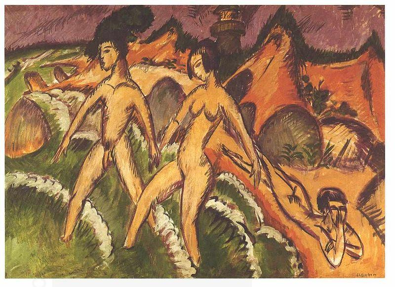 Ernst Ludwig Kirchner Female nudes striding into the sea China oil painting art